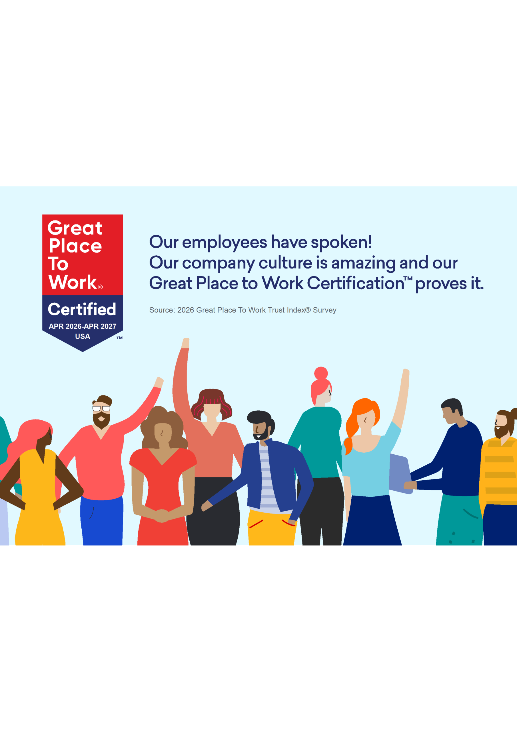 Graphic with team celebrating company's amazing culture.